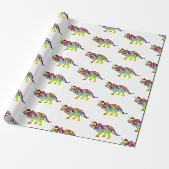 Papel De Presente Papais noeis De Dinossauro Xmas Triceratops (Desenrolado)
