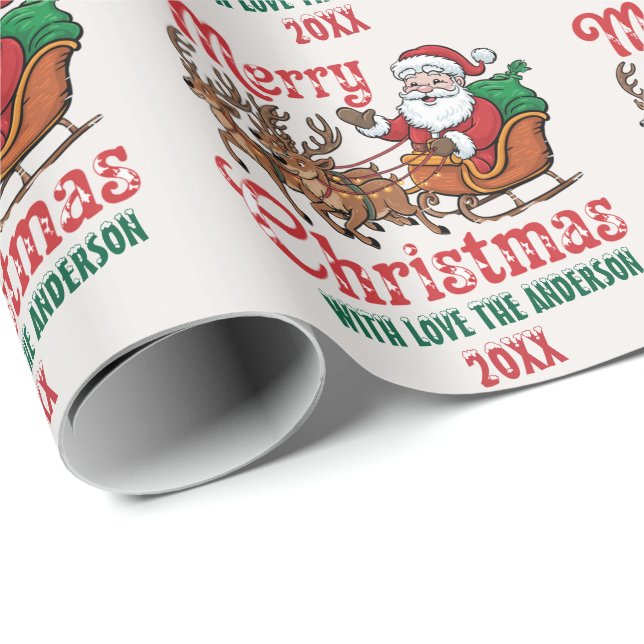 Papel De Presente Papais noeis de Feliz Natal Personalizados Sleigh  (Ponta do rolo)