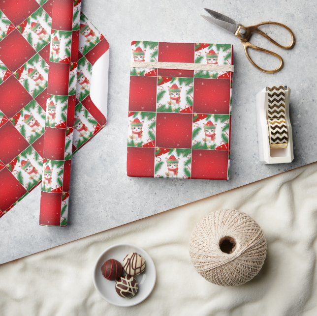 Papel De Presente Papais noeis de gatos cortantes modernos Xmas Holl (Artesanato)