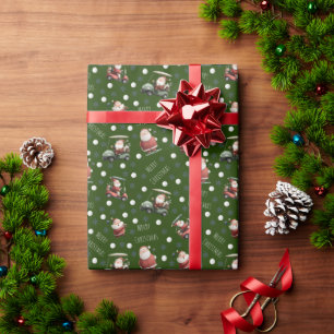 Papel De Presente Papais noeis de Golfe em Verde Profundo
