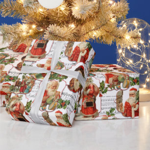 Papel De Presente Papais noeis de Jolly Vintage, Holly & Music Colla