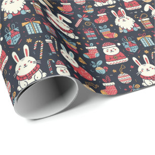 Papel De Presente Papais noeis de Natal Bunnies Cores da bandeira ro