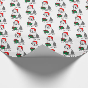 Papel De Presente Papais noeis De Natal Cão Velho Inglês (Cinza 1)