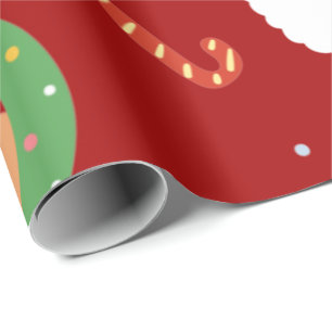 Papel De Presente Papais noeis de Natal com Amigos e Canas Doces