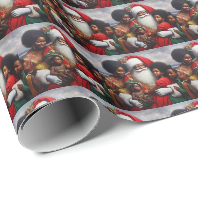 Papel De Presente Papais noeis de Natal com Crianças 7 (Ponta do rolo)