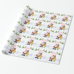 Papel De Presente Papais noeis de Natal com Reindeer, bagas sagradas
