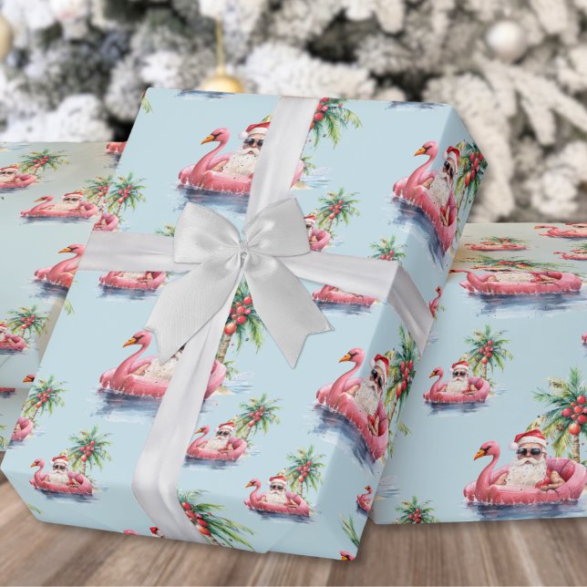 Papel De Presente Papais noeis de Natal de praia (Beach Christmas Santa Wrapping Paper)