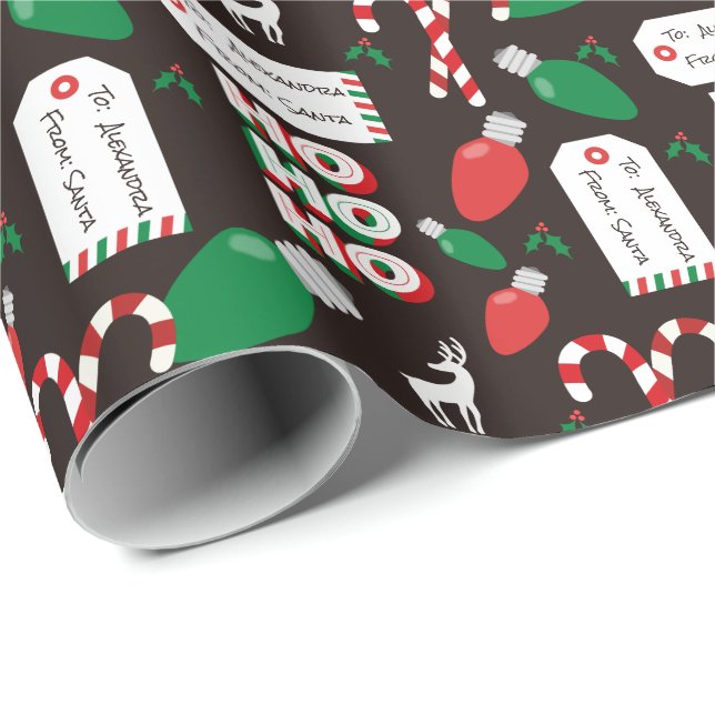 Papel De Presente Papais noeis de Natal e Luzes Personalizadas (Ponta do rolo)