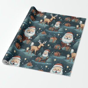 Papel De Presente Papais noeis de Natal e renas
