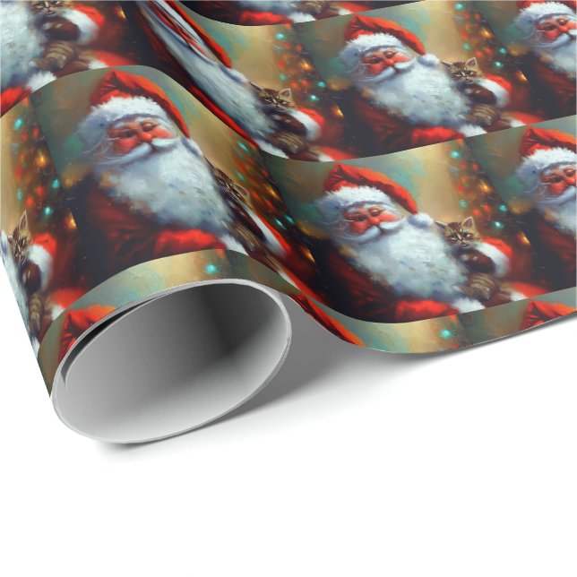 Papel De Presente Papais noeis de Natal e um Gato 4 (Ponta do rolo)