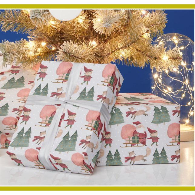 Papel De Presente Papais noeis de Natal encantadores Elves Snow (Criador carregado)