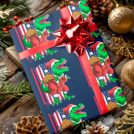 Papel De Presente Papais noeis de Natal Engraçados T Rex Tyrannosaur