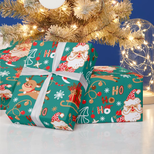 Papel De Presente Papais noeis de Natal Festivos e Reindeer (Feriados)