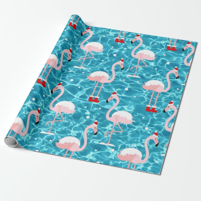 Papel De Presente papais noeis de natal flamingo (Desenrolado)
