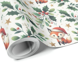 Papel De Presente Papais noeis de Natal fofos fox wreath