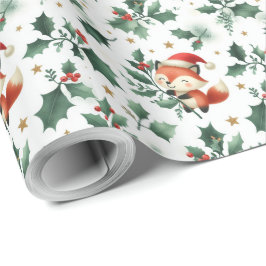 Papel De Presente Papais noeis de Natal fofos fox wreath