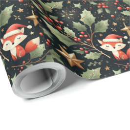 Papel De Presente Papais noeis de Natal fofos fox wreath