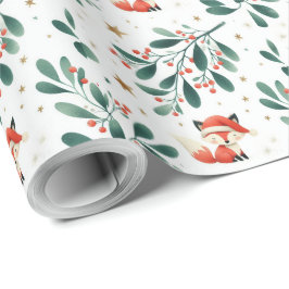 Papel De Presente Papais noeis de Natal fofos fox wreath