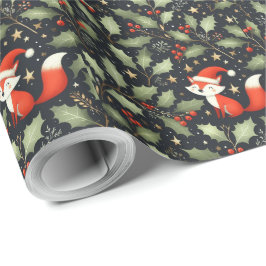 Papel De Presente Papais noeis de Natal fofos fox wreath