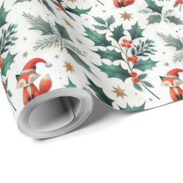 Papel De Presente Papais noeis de Natal fofos fox wreath