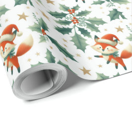 Papel De Presente Papais noeis de Natal fofos fox wreath