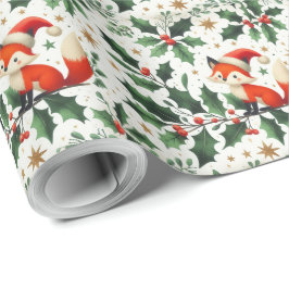 Papel De Presente Papais noeis de Natal fofos fox wreath