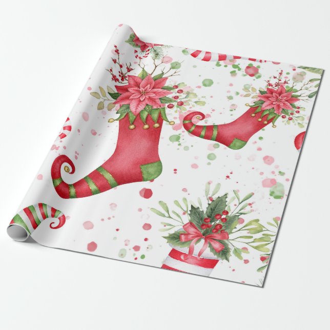 Papel De Presente Papais noeis de Natal meias grandes (Desenrolado)