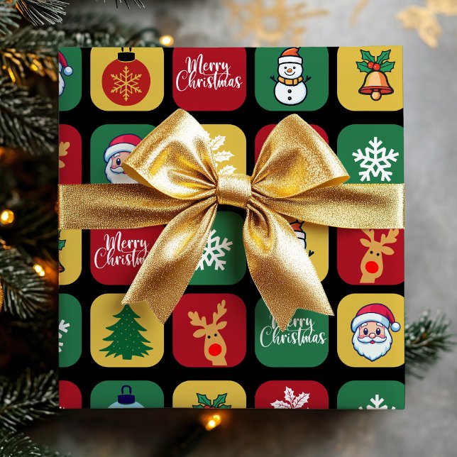 Papel De Presente Papais noeis de Natal modernos - Ornamento de Árvo (Modern Christmas Santa Tree Ornaments Snowman Wrapping Paper)