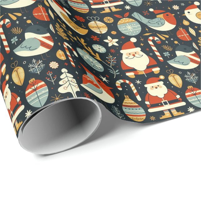 Papel De Presente Papais noeis de Natal Robins de bandeira romena (Ponta do rolo)