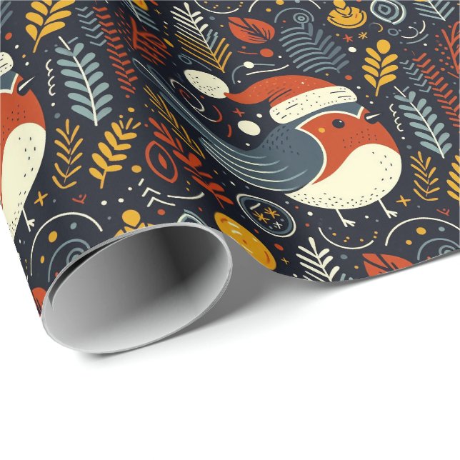 Papel De Presente Papais noeis de Natal Robins de bandeira romena (Ponta do rolo)