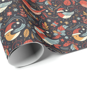 Papel De Presente Papais noeis de Natal Robins de bandeira romena