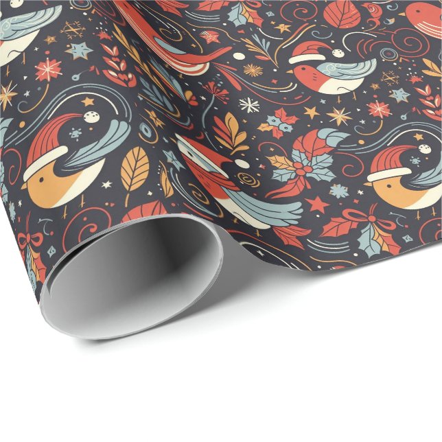 Papel De Presente Papais noeis de Natal Robins de bandeira romena (Ponta do rolo)