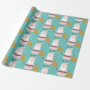 Papel De Presente Papais noeis de Natal Rosa, Cinza, Padrão Branco