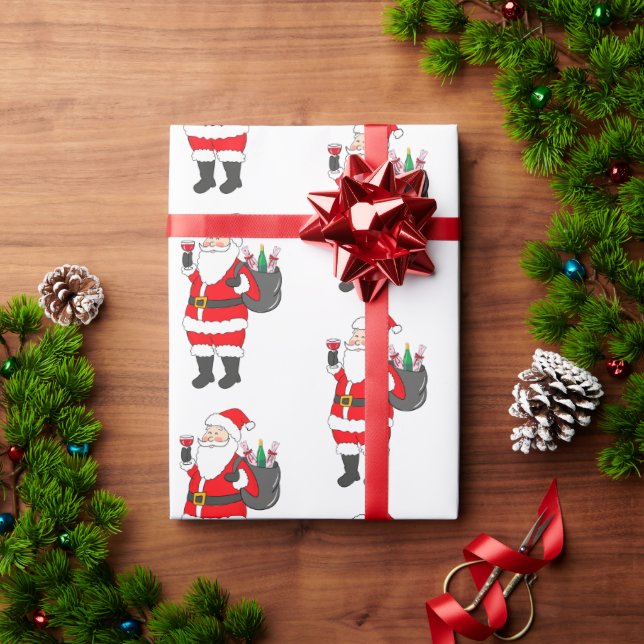Papel De Presente Papais noeis de Natal Vinho Tinto (Presente de Natal)