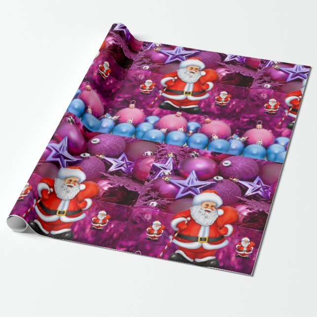 Papel De Presente Papais noeis de papel para moldagem de Natal Roxo (Desenrolado)
