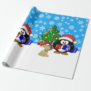 Papel De Presente Papais noeis de pinguim e cão-de-rena