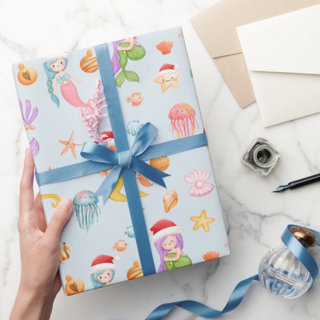 Papel De Presente Papais noeis de Sereia Natal padrão (Presentear)