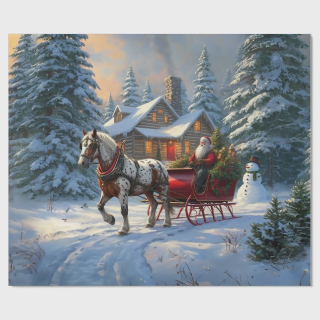 Papel De Presente Papais noeis de Sleigh de um cavalo natalino (Aberto)
