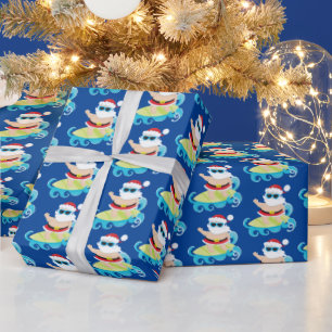 Papel De Presente Papais noeis de surfe em praias festivas de Natal