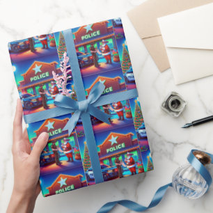 Papel De Presente Papais noeis de vaqueiro e polícia olhando para a