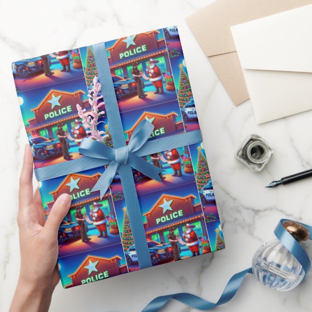 Papel De Presente Papais noeis de vaqueiro e polícia olhando para a  (Presentear)