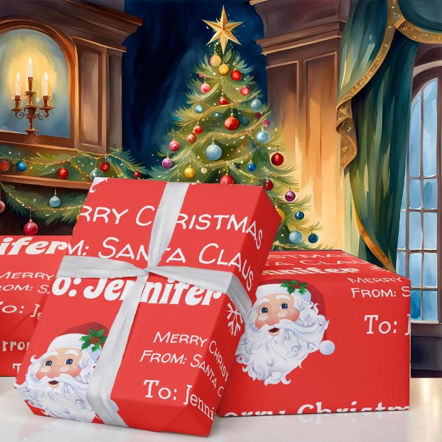 Papel De Presente Papais noeis do nome da criança Presente Vermelho  (Criador carregado)