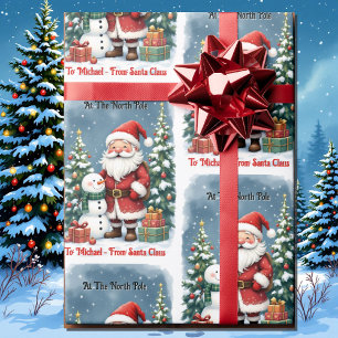 Papel De Presente Papais noeis e boneco de neve Personalizar o nome 