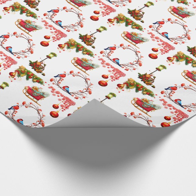 Papel De Presente Papais noeis e Red Sleigh Glossy (Ponta)