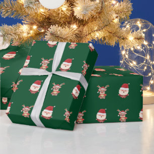 Papel De Presente Papais noeis e Reindeer Natal
