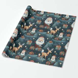 Papel De Presente Papais noeis e renas de Natal