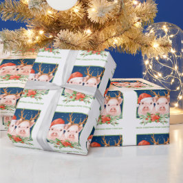 Papel De Presente Papais noeis e renas de Natal bonitos para Casais
