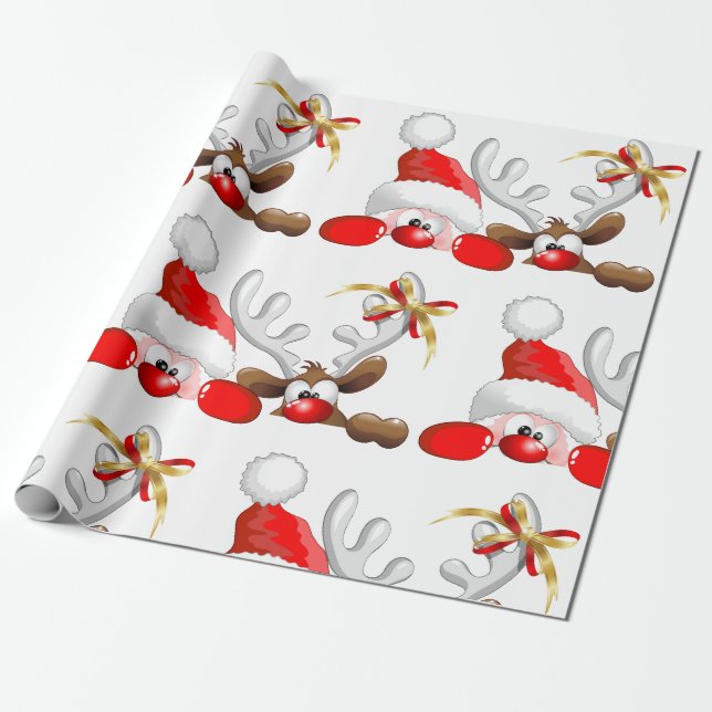 Papel De Presente Papais noeis engraçados e Cartoon de Reindeer (Desenrolado)