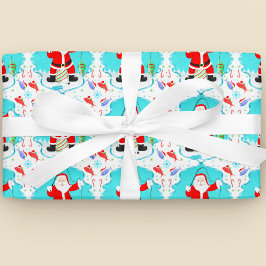 Papel De Presente Papais noeis Engraçados Pescar Gelo Com Padrão De