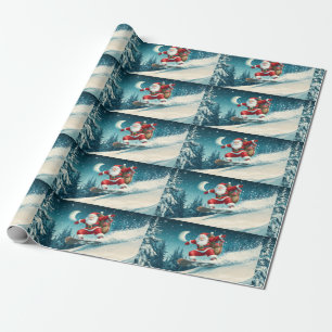 Papel De Presente Papais noeis entregando presentes de Natal em uma